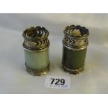 A pair of unusual lights with green stone cylindrical bodies 2” high