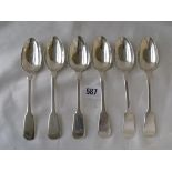 Set of six plain Georgian Scottish desert spoons, Edinburgh 1839 By M&S 215g