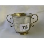 A porringer 4.5” over scroll handles Birm. 1908 By FJG 60g