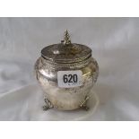 Good Edwardian Bombe shaped tea caddy with hinged cover. London 1900. By TL. 210g