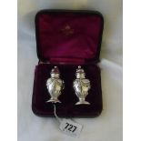 A pair of boxed vase shaped pepperettes 2.5” high Birm. 1899 M & A