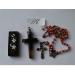 Coral Rosary, Agate cross and Pietra dura brooch