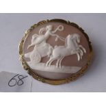 Gold mounted cameo brooch of a charioteer 2” long