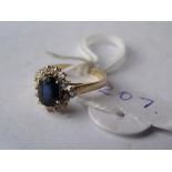 Sapphire and diamond cluster ring, 14ct gold Size L