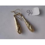 Pair of fancy 9ct torpedo shaped ear drops