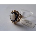 9ct fancy opal & sapphire large cluster ring ring (size k1/2)