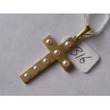 Antique gold cross mounted with pearls and engraved March 1883 7.9g