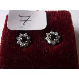 Pair sapphire & diamond gold earrings