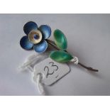 Silver and enamel flower brooch 2” long