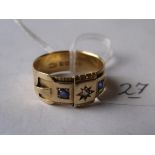 Good sapphire & diamond set 18ct gold buckle ring 5g size 'R'