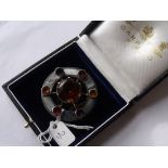 Scottish large hardstone citrine brooch set in silver 2” dia in Garrard's box