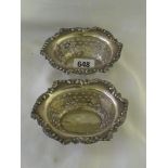 A pair of oval pierced bon bon dishes 4.5” wide Birm. 1906 By WD 60g