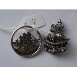 A silver & marcasite ship & anchor brooch also another silver ship brooch 11g