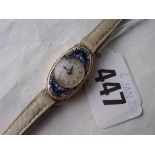 Gold and blue enamelled wrist watch
