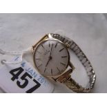 Omega Ladies 9ct wrist watch on metal strap