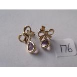 Pair of amethyst drop ear pendants