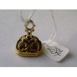 Antique gold fob seal set with a carved stone intaglio of a young woman