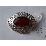 Silver oval Celtic style stone set brooch 4cm long