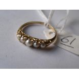 Good vintage pearl & diamond half hoop 18ct gold ring approx size 'O'