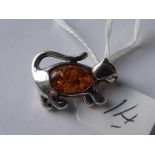 A small silver & Amber cat brooch