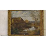 ARTHUR H. JENKINS – Farmyard pond – 20 x 24 Signed Label on reverse