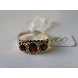 9ct garnet & diamond seven stone ring approx size 'N'