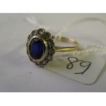 Blue and white stone 9ct cluster ring approx size 'M'