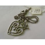 A large silver IONA crown over heart silver pendant 4cm long on silver fine link chain