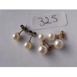 Two pairs of pearl earrings with 9ct posts