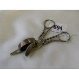 Pair of Georgian small scissor action candle snuffers 4.5” long Lon. 1894 42g