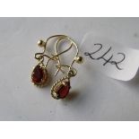 Pair 9ct drop pendant garnet earrings