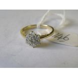 9ct diamond cluster ring approx size 'M'