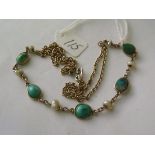 Antique gold mounted turquoise and pearl necklace