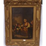 19TH CENTURY SCHOOL - Lady feeding children 18" x 12"