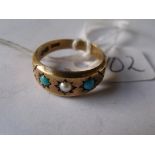 Victorian 18ct gold pearl & turquoise ring approx size 'J'
