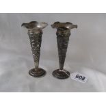 Pair of Indian silver vases. Four inches high 90g