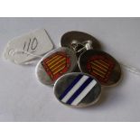 Quality large silver and enamel cufflinks marks for Birm 1975