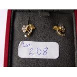18ct yellow gold floral/foliate ear studs, the flowers set with diamonds, in Carrera Y Carrera box.