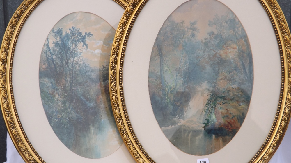 WILLIAM WIDGERY 1874 – Woodland waterfalls 11 ½ x 17 A pair of ovals. Signed and dated