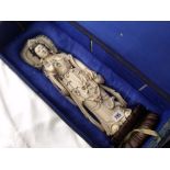 Good ivory figure of a goddess inset with semi precious stones 16” high ex wooden base