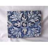 Unframed set of four blue & white tiles 9” x 11”