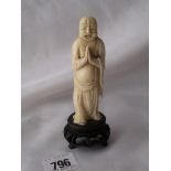 Antique ivory figure of a praying man 4” ex wood base also brought back in 1930's from Shanghai