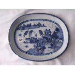 Oval Nankin dish with river landscape 12.5” wide