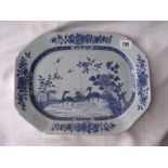 An octagonal Nankin dish decorated with deer 14” wide