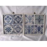 Two framed groups of 4 Dutch tiles