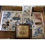 Box of English and other tiles