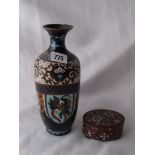 Baluster shaped Cloisonné vase 9” high & oval jar and cover