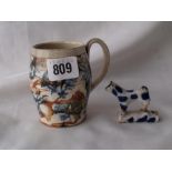 Agate pottery bell shaped mug and a sponge decorated whistle