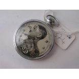 Metal cased pocket watch decorated with Hitler