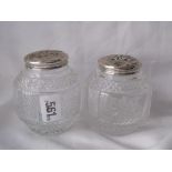 Pair of cut glass dressing tables jars with lift off covers 3” dia Chester 1905 by JD&WD